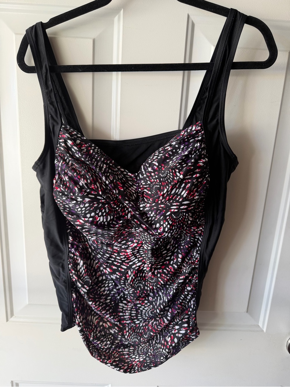 20W Black Tank Swimsuit with Pink & White Swirl Print